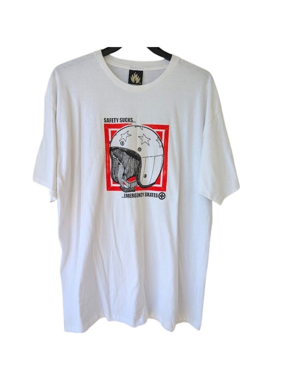 Vintage Black Label Skateboards T-Shirt Mens XL White Safety Sucks Y2K 24x32.5